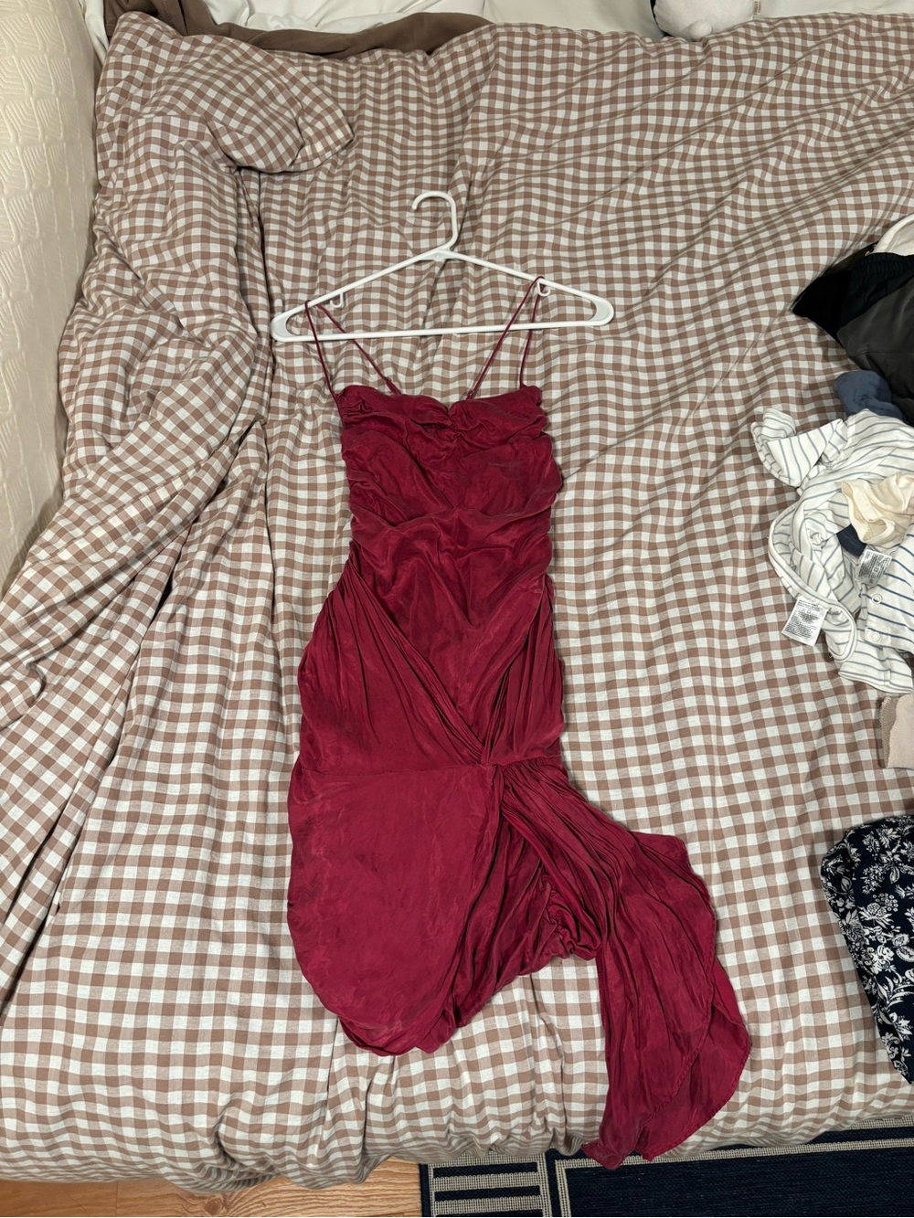 For Love And Lemons Burgundy Spaghetti Strap Asymmetric Midi Dress